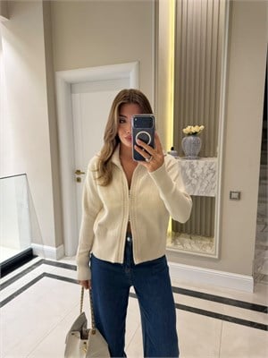Ekru  Balıkçı Yaka Hırka - 1052
