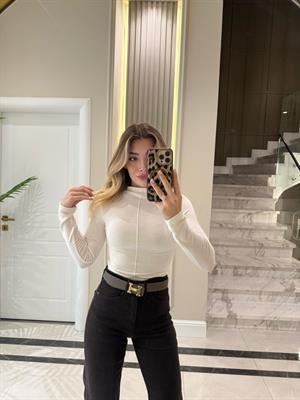 Ekru Dik Yaka Uzun Kollu Top -31391