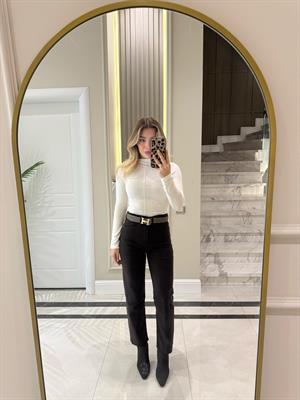 Ekru Dik Yaka Uzun Kollu Top -31391