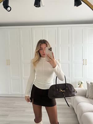 Ekru Dik Yaka Uzun Kollu Top -31391