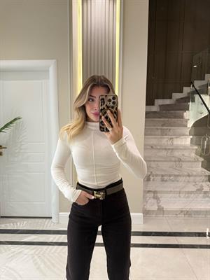 Ekru Dik Yaka Uzun Kollu Top -31391