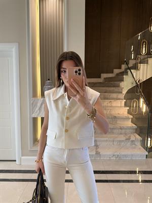 Ekru Dikiş Detaylı Yelek-29183