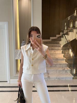 Ekru Dikiş Detaylı Yelek-29183