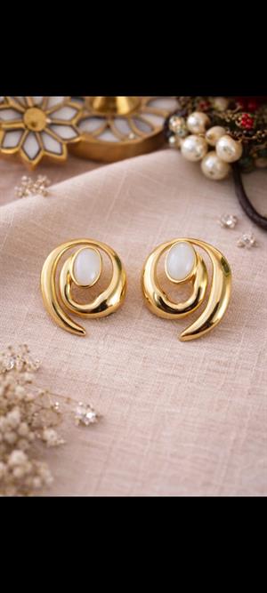 Ekru Fiona Gold Küpe