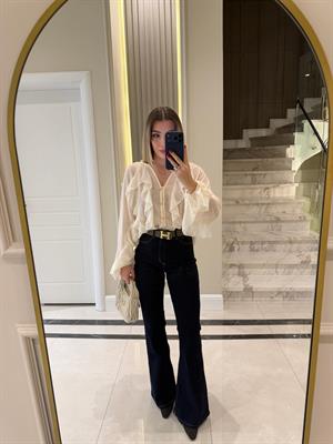 Ekru Fırfır Detaylı Şifon Bluz -70245