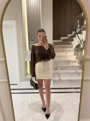 Ekru Kısa FW Denim Etek 