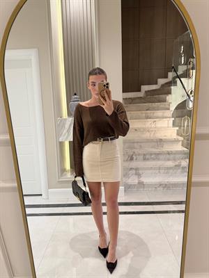 Ekru Kısa FW Denim Etek 