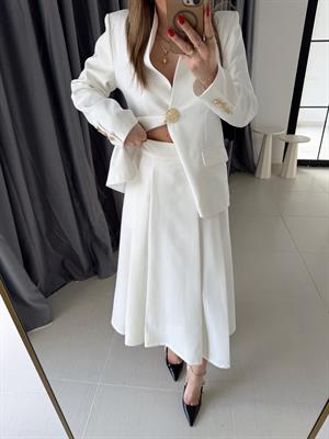 Ekru  Kloş Midi Boy Atlas Kumaş Etek- 89402