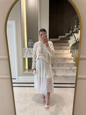 Ekru  Kraşlı Etek QS -251048