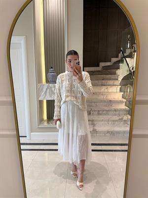 Ekru  Kraşlı Etek QS -251048