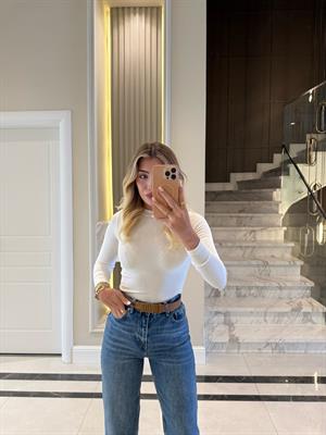 Ekru Massi Orjinal Marka Modal Kumaş Uzun Kollu Top