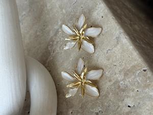 Ekru Mineli Mini Çiçek Küpe