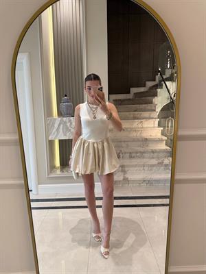 Ekru Mini Balloon Elbise 