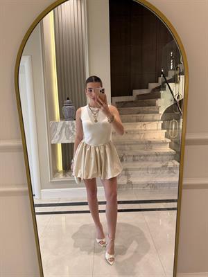 Ekru Mini Balloon Elbise 