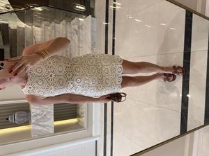 Ekru Mini Tığ İşi Astarlı Elbise 