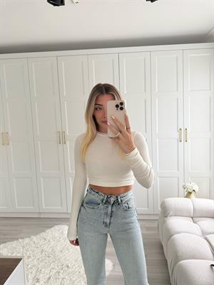 Ekru Modal Kumaş Massi Crop