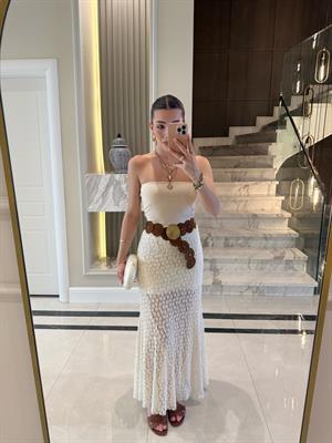 Ekru New Keidy Brode Midi Boy  Etek