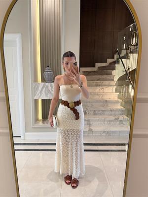 Ekru New Keidy Brode Midi Boy  Etek