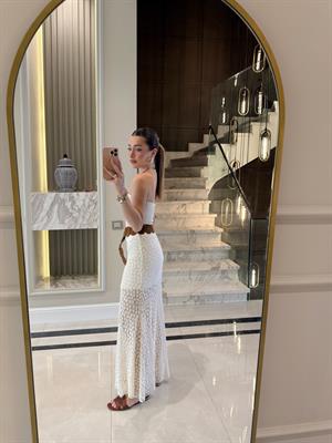 Ekru New Keidy Brode Midi Boy  Etek