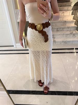 Ekru New Keidy Brode Midi Boy  Etek