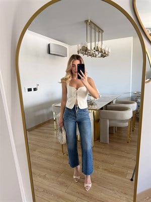 Ekru Önü İpli Korse Bluz-3220