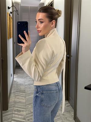 Ekru Oturtmalı Kısa Ceket-85175