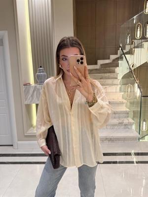 Ekru Oversize Transparan Tensel Gömlek - 4914