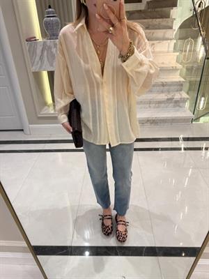 Ekru Oversize Transparan Tensel Gömlek - 4914