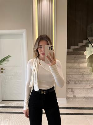 Ekru Uzun Kollu Bluz-1084