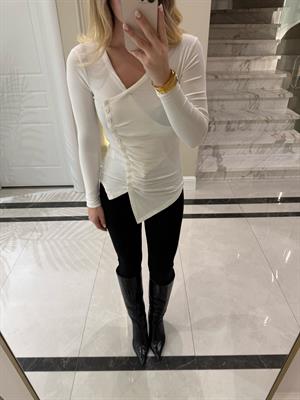 Ekru Yandan Düğmeli Bluz-1074