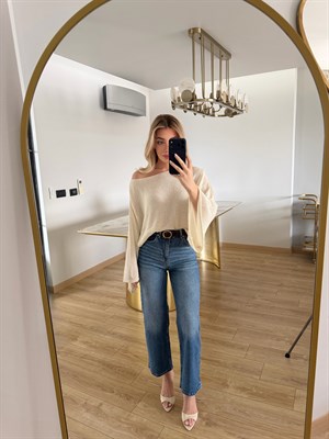 Ekru Yarasa Kol Triko-1048