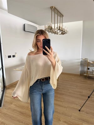 Ekru Yarasa Kol Triko-1048