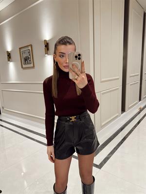 Fitilli Balıkçı Yaka Kazak-Bordo