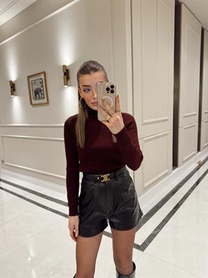 Fitilli Balıkçı Yaka Kazak-Bordo