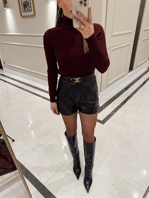 Fitilli Balıkçı Yaka Kazak-Bordo