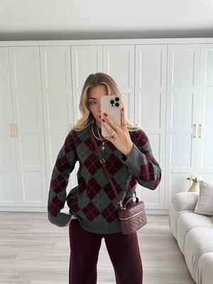 Füme- Bordo Sandık Yaka Kazak-1009