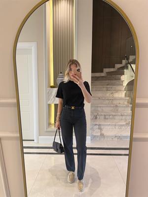 Füme Straight Leg Yüksek Bel Jean