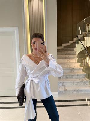 FW- Beyaz Önü Bağlamalı Poplin Gömlek