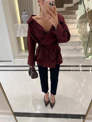 FW- Bordo Önü Bağlamalı Poplin Gömlek