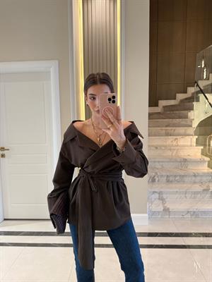 FW- Kahve Önü Bağlamalı Poplin Gömlek