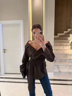 FW- Kahve Önü Bağlamalı Poplin Gömlek