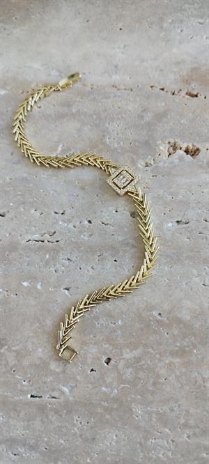 Gold Balık Kılçığı Baget  Taşlı Bileklik