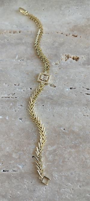 Gold Balık Kılçığı Baget  Taşlı Bileklik