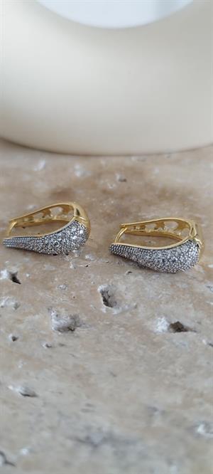 Gold-Gümüş Taş Detaylı Küpe