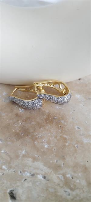 Gold-Gümüş Taş Detaylı Küpe