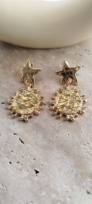 Gold Güneş-Yıldız Kombin Küpe 