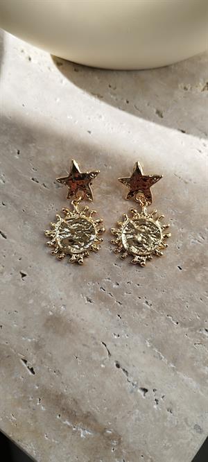 Gold Güneş-Yıldız Kombin Küpe 