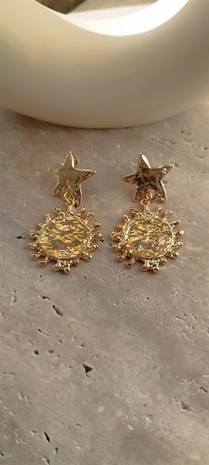 Gold Güneş-Yıldız Kombin Küpe 