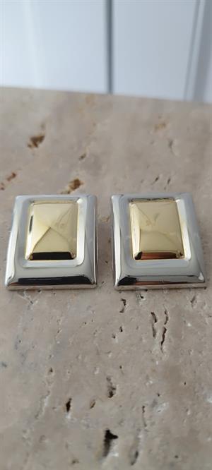 Gold-Silver Kombinasyon Blok Küpe