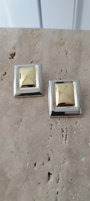 Gold-Silver Kombinasyon Blok Küpe